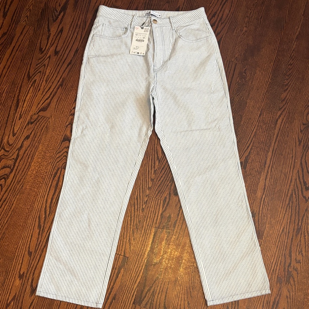 Zara Blue and White Striped Pants